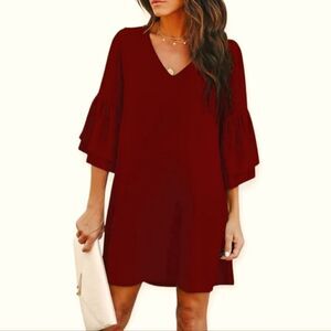 NWOT BELONGSCI Women's Black Bell Sleeve Shift Mini Dress